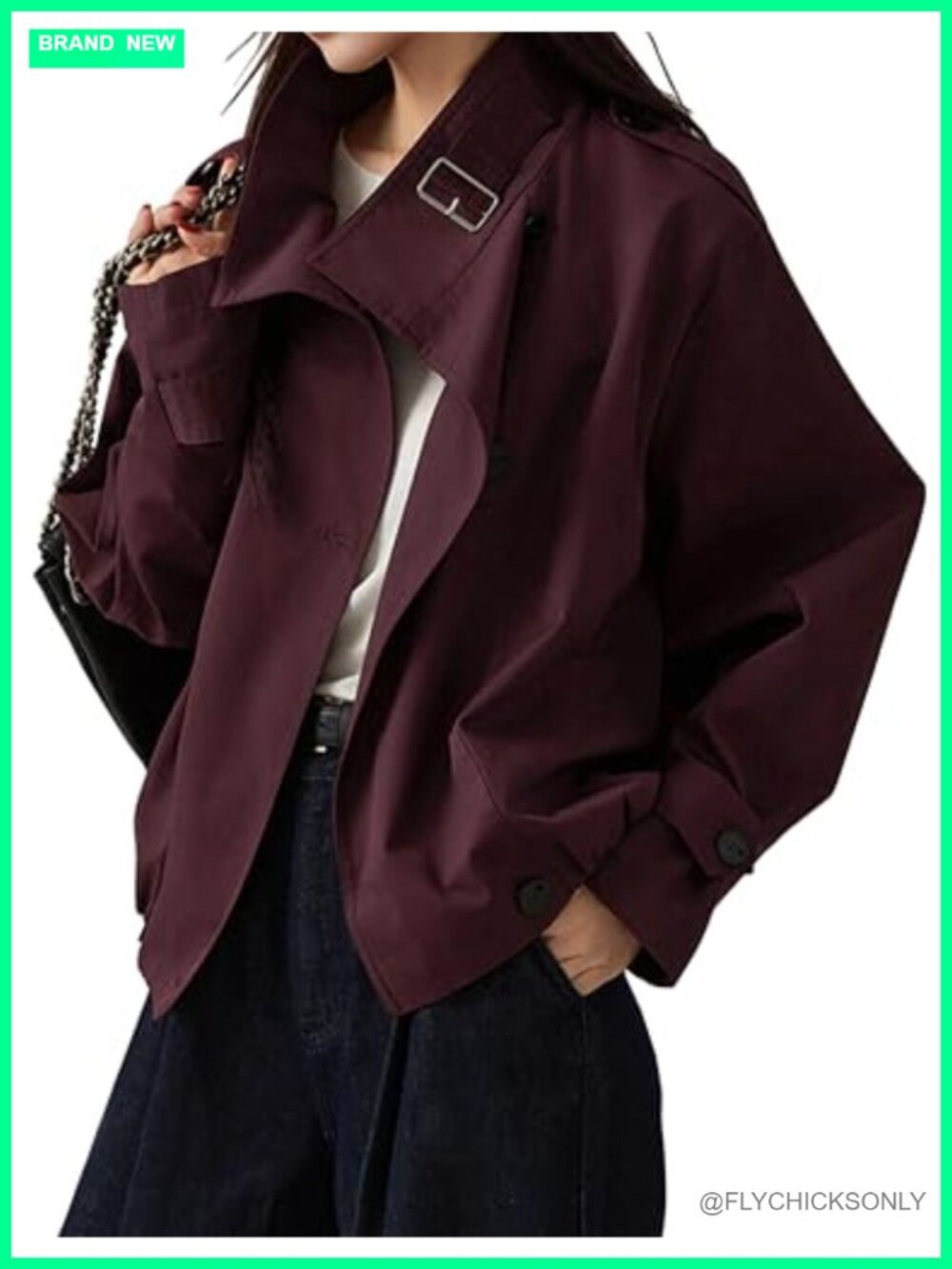 Vintage Trench Coat Funnel Neck Cropped Jacket Cotton Blend Lightweight